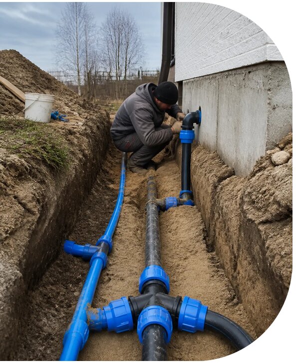 Монтаж наружного водопровода на участке под ключ в Устях-Куте